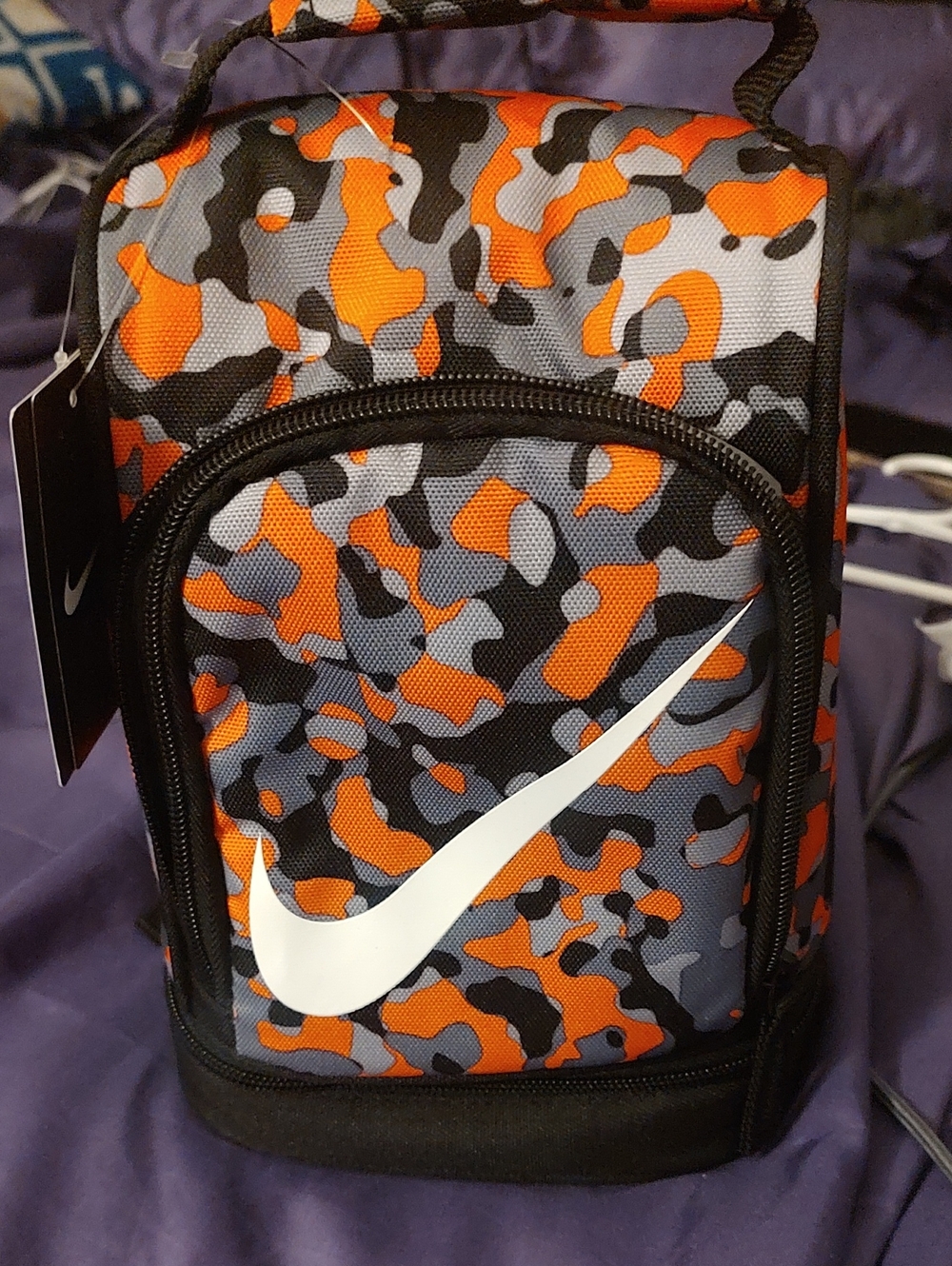 Nike Orange, Gray & Black Camo Lunch Bag with White Swoosh NWT
